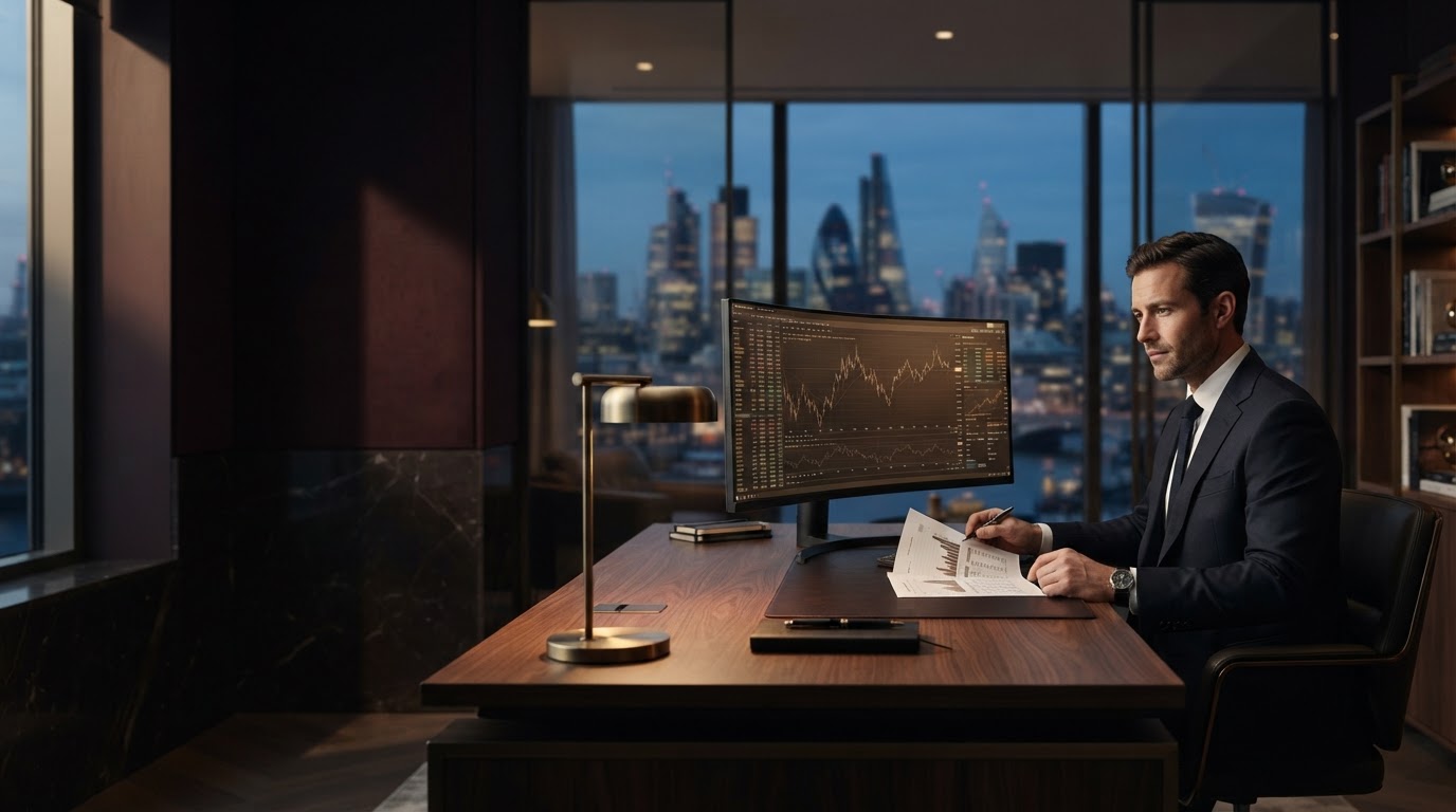 Meridian Assets Market minimalist architectural interior conveying stability and precision